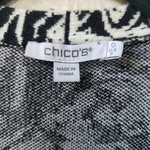 Chico's Women's Textured Tiles Maxi Open Cardigan Black and White Jacquard - Picture 5 of 8